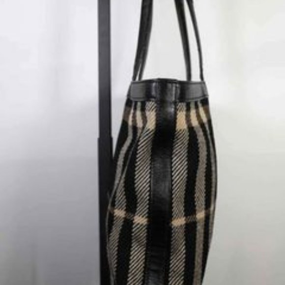 Burberry Striped Wool and Leather Trim Tote with Pouch by Burberry - Picture 4 of 8